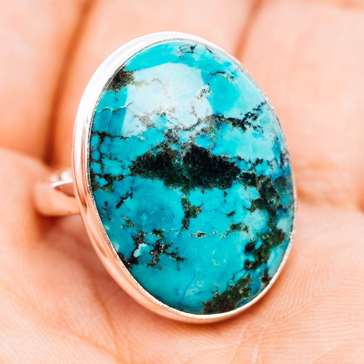 Premium Tibetan Turquoise Ring Size 10 (.925 Sterling Silver)