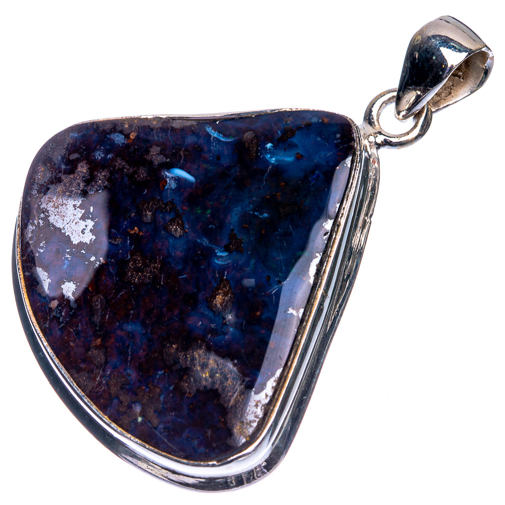 Boulder opal pendant in 925 sterling silver with blue-black opal stone, bail top