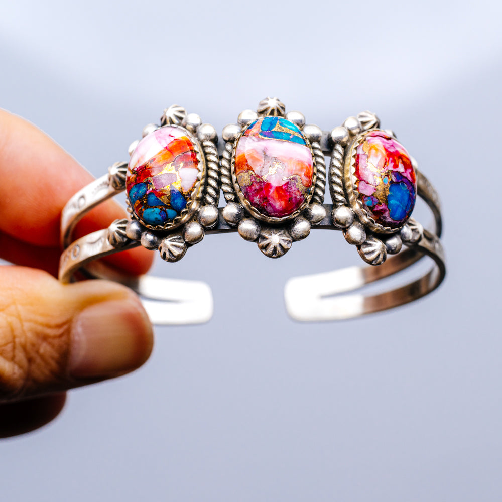 Pink Dahlia Turquoise Bracelet Adjustable (.925 Sterling Silver)