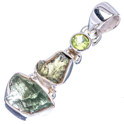 Moldavite, Peridot Pendant 1 1/4" (.925 Sterling Silver)