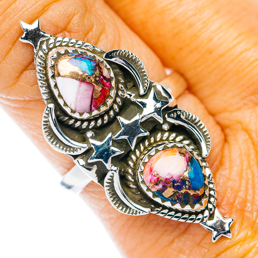 Exclusive Southwestern Style Pink Dahlia Turquoise Star Ring Size 8.75 (.925 Sterling Silver)