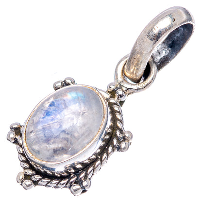 Blue iridescent oval moonstone pendant with .925 sterling silver loop bail and filigree