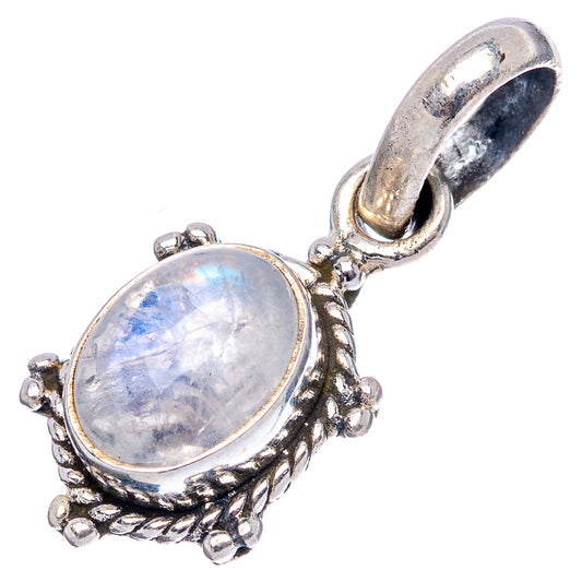 Blue iridescent oval moonstone pendant with .925 sterling silver loop bail and filigree