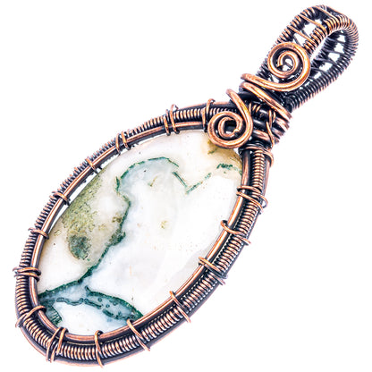 Green Moss Agate Wire Wrap Pendant 2 1/2" (Oxidized Copper)