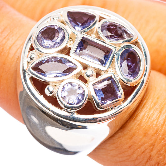 Sterling silver tanzanite ring with faceted purple gemstones, size 6.75