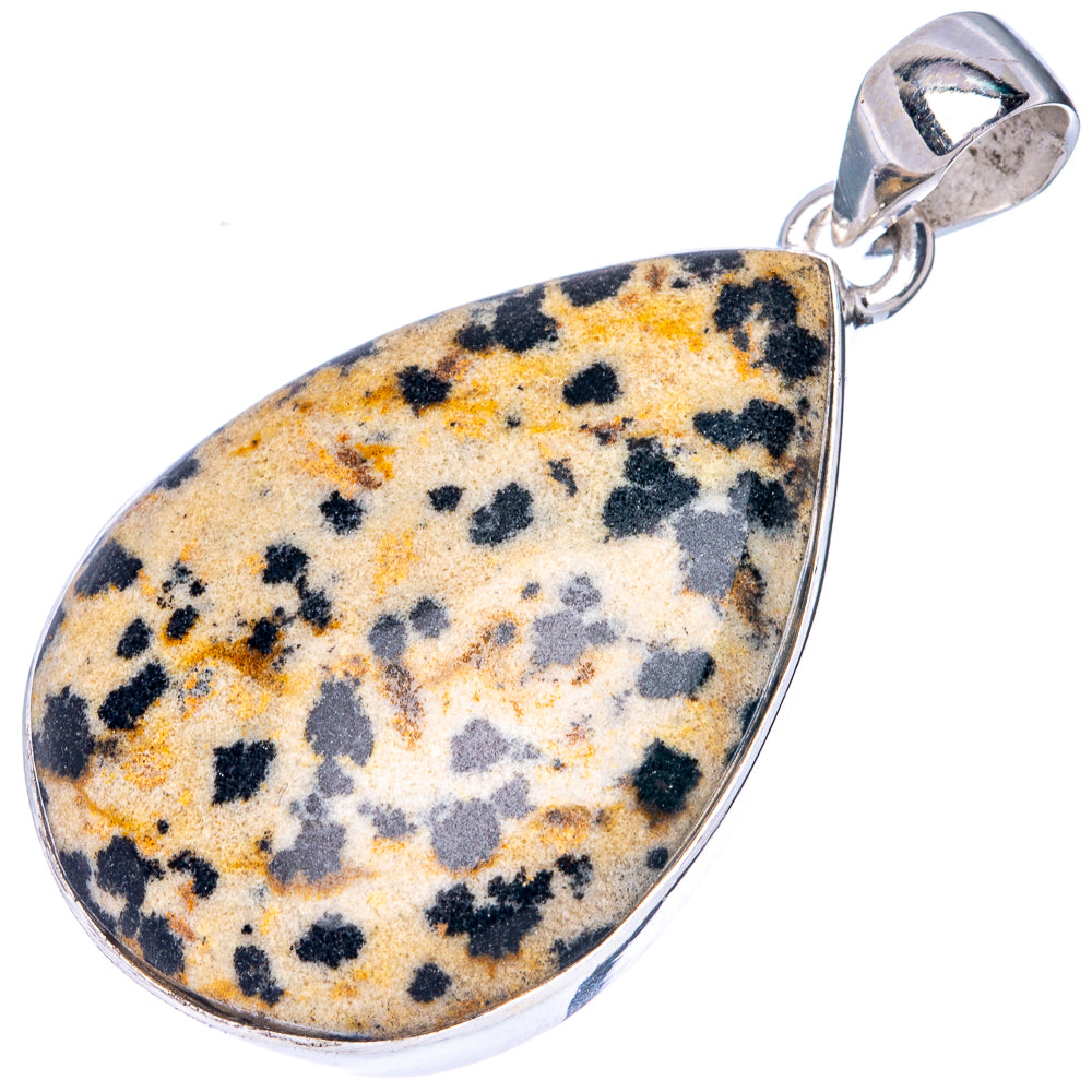 Teardrop 925 sterling silver pendant with dalmatian jasper speckled yellow and dark spots