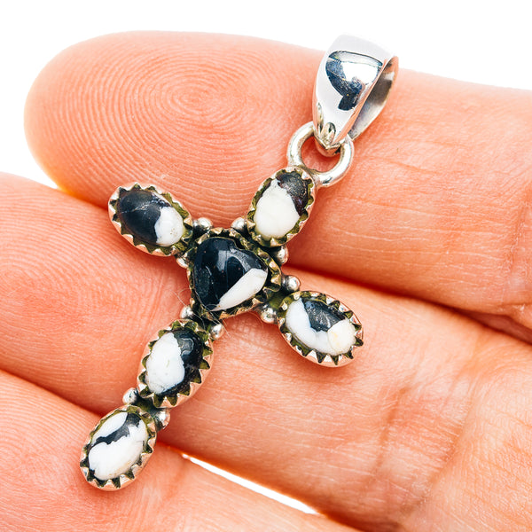 Southwestern Style White Buffalo Turquoise Cross Pendant 1 5/8" (.925 Sterling Silver)
