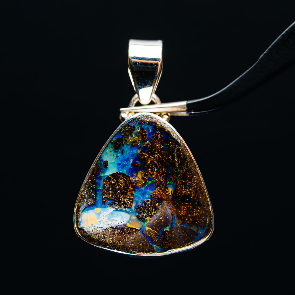 Sterling silver opal pendant with teardrop stone, blue-green and brown boulder opal