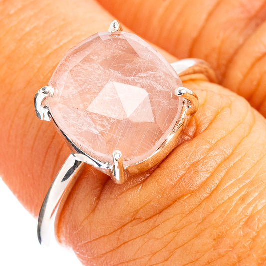 Rose quartz faceted teardrop ring in .925 sterling silver with four prongs