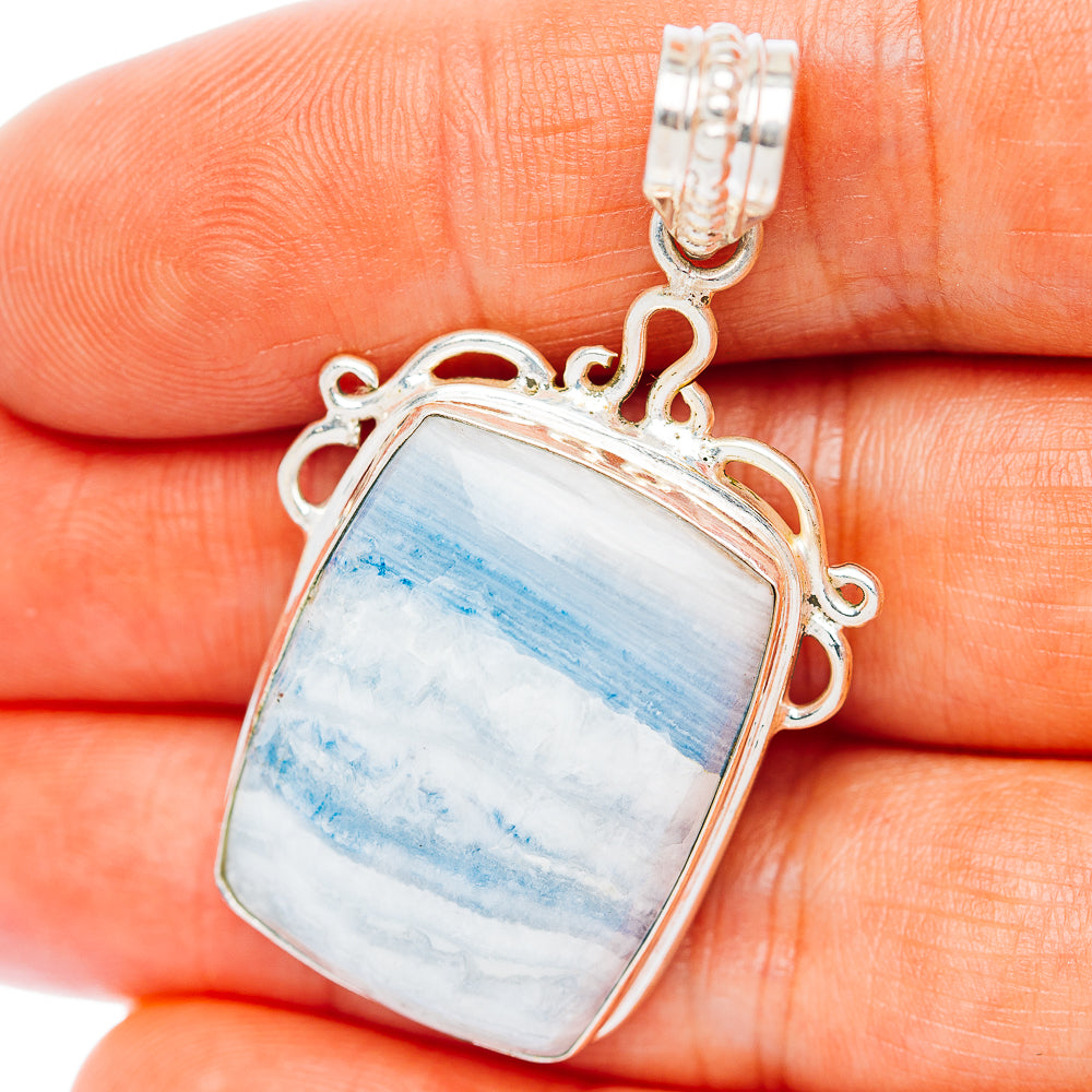 Blue Lace Agate Pendant 1 3/4" (.925 Sterling Silver)