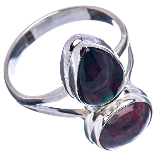 Sterling silver opal ring with oval dark cabochon stones and open split band