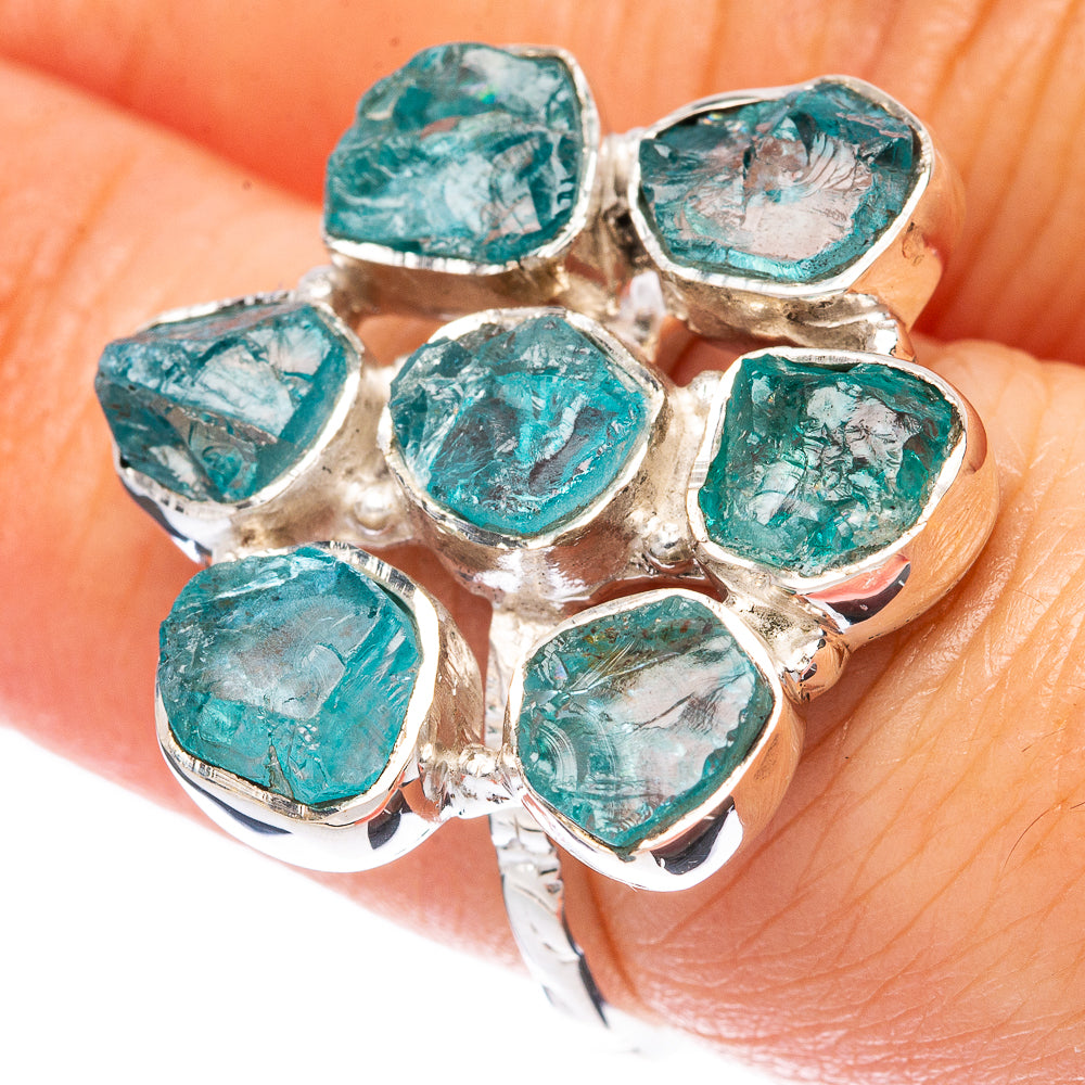 Sterling silver ring with rough blue fluorite stones, clustered setting, size 7