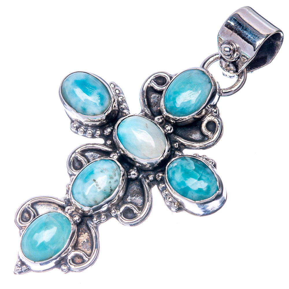 Larimar Cross Pendant 1 3/4" (925 Sterling Silver) P40848