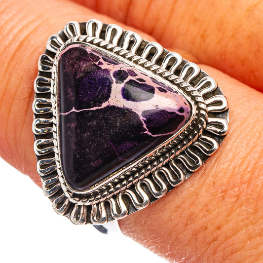 Sterling silver ring with purple jasper triangular stone on textured frame