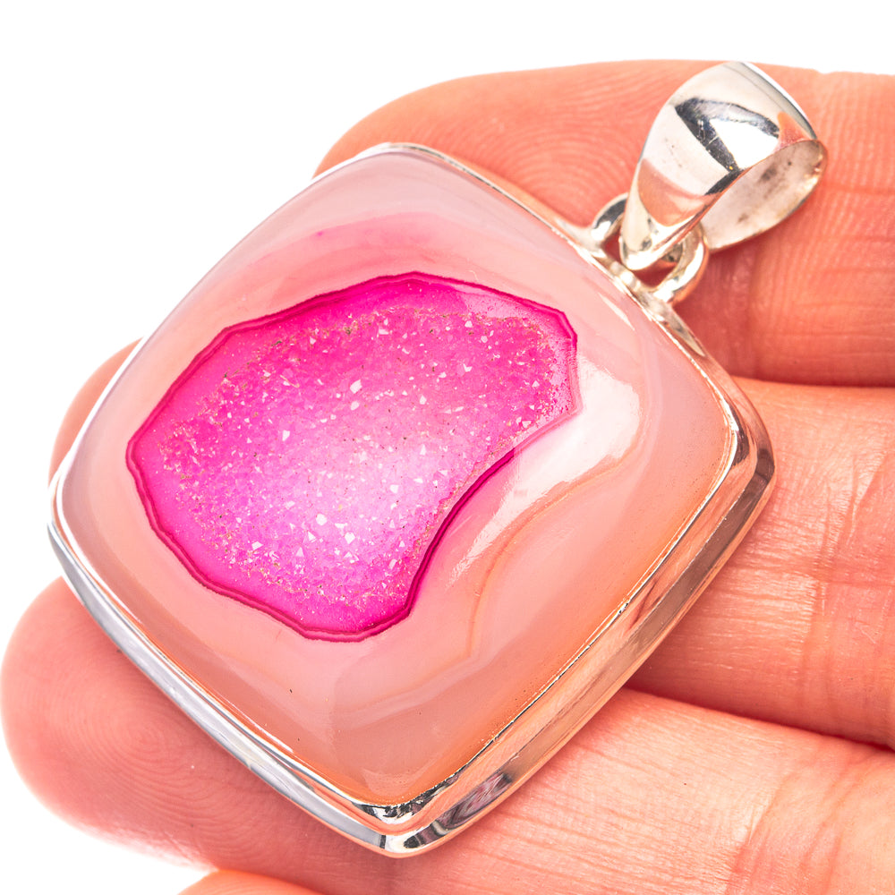 Pink Agate Druzy Pendant 1 1/2" (925 Sterling Silver) P38845