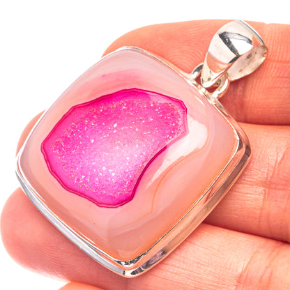 Pink Agate Druzy Pendant 1 1/2" (925 Sterling Silver) P38845