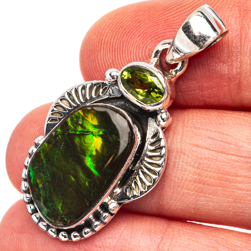 Premium Canadian Ammolite, Peridot Pendant 1 1/2" (.925 Sterling Silver)