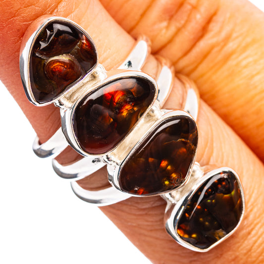 Sterling silver fire opal ring with four oval dark stones and red-orange flashes