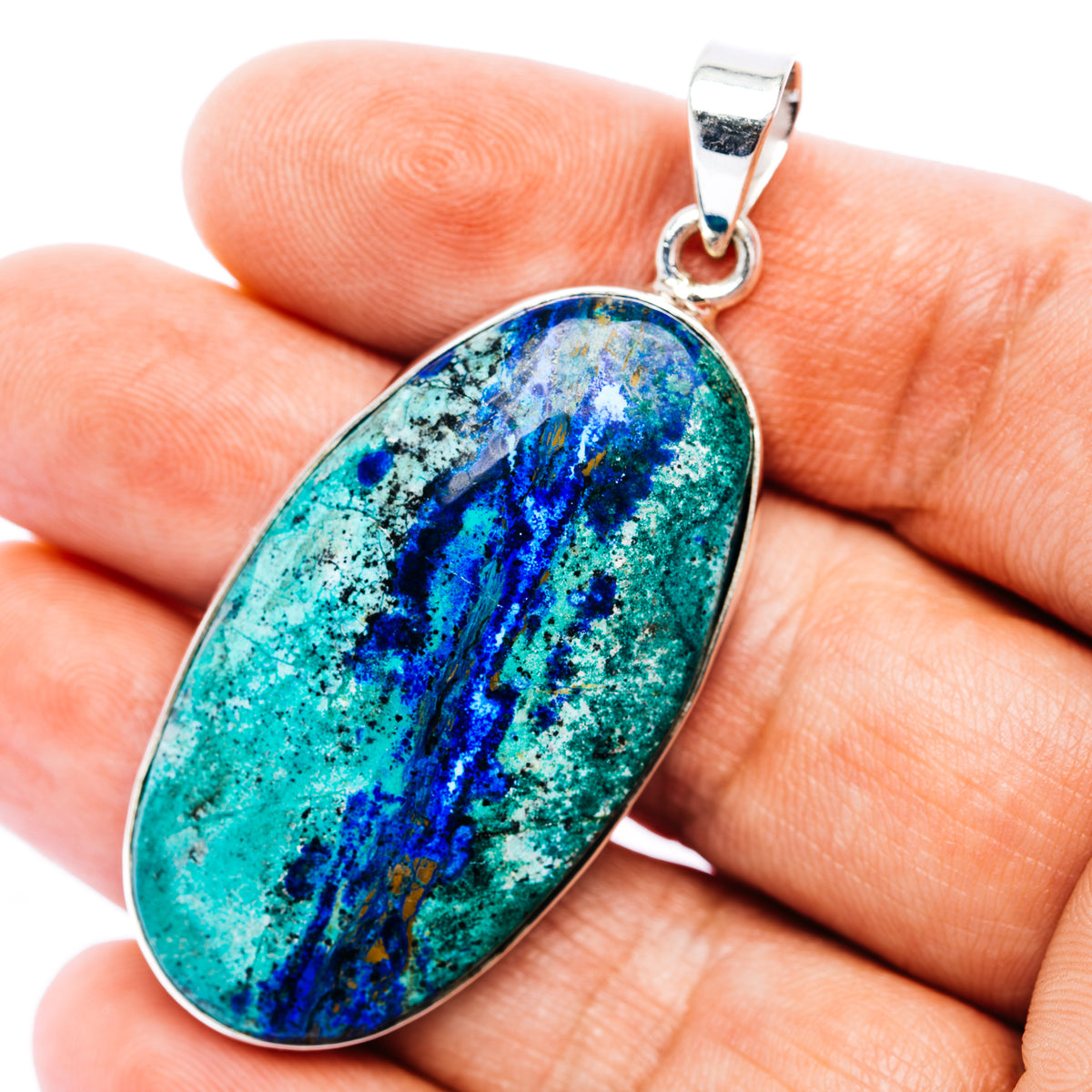 Large Premium Bluebird Azurite Pendant 2 1/4" (.925 Sterling Silver)