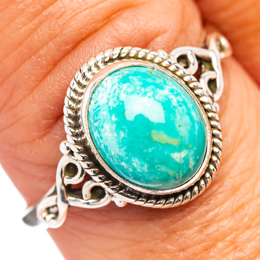 Turquoise oval cabochon ring in .925 sterling silver with braided bezel
