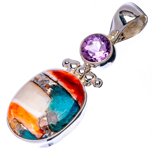Spiny Oyster Turquoise, Amethyst Pendant 1 3/8" (925 Sterling Silver) P41057