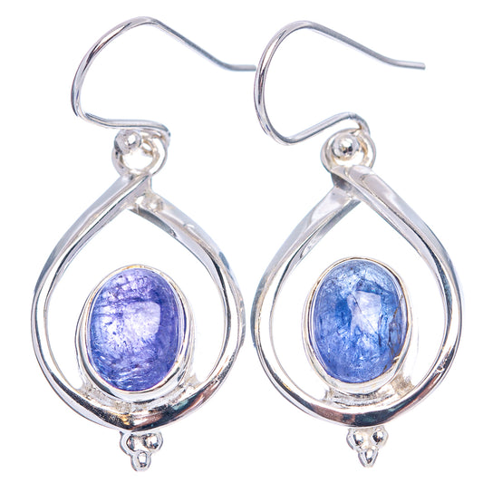 Sterling silver teardrop tanzanite earrings with oval blue gemstone, French hooks