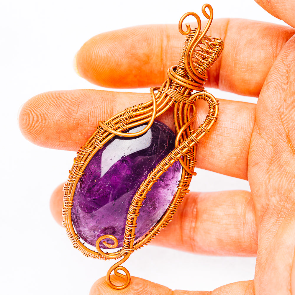 Dark Amethyst Wire Wrap Pendant 3 1/8" (Copper)