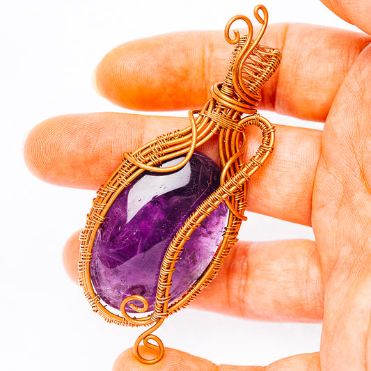 Dark Amethyst Wire Wrap Pendant 3 1/8" (Copper)