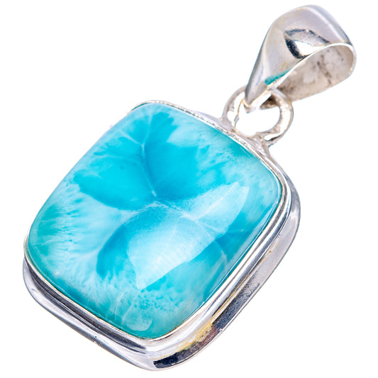 Rectangular larimar pendant with .925 sterling silver bezel and top bail for chain
