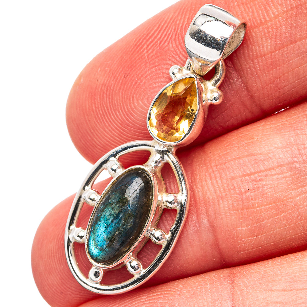 Labradorite, Citrine Pendant 1 3/8" (.925 Sterling Silver)