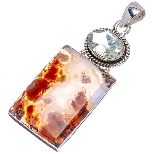 Sterling silver pendant with rectangular plume agate and green amethyst oval top stone