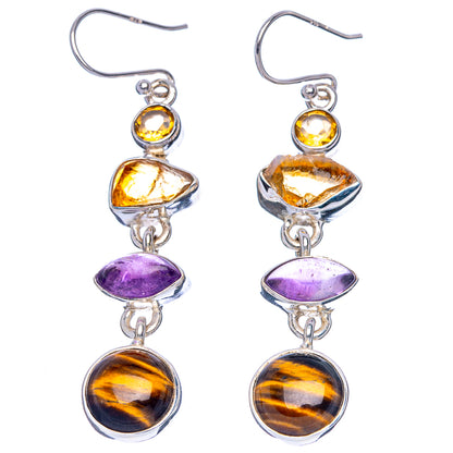Premium Tiger Eye, Amethyst, Citrine Earrings 2 1/4" (925 Sterling Silver) E1778