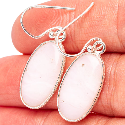 Oval pink opal drop earrings in .925 sterling silver with shepherd hooks