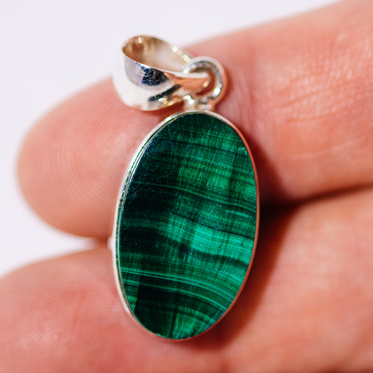 Chatoyant Malachite Pendant 1 1/4" (.925 Sterling Silver)