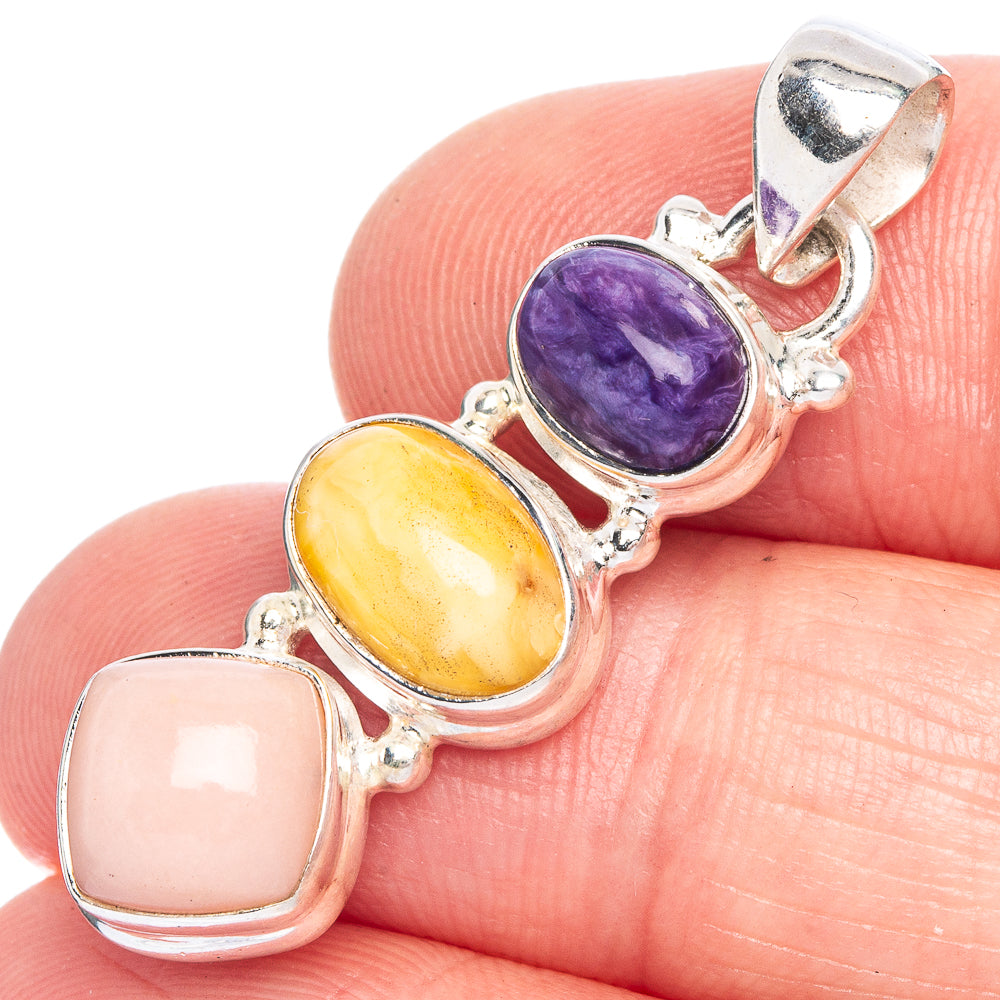 Rose Quartz, Ethiopian Opal, Tanzanite Pendant 1 1/2" (925 Sterling Silver) P40244