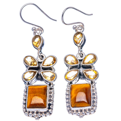 Premium Tiger Eye, Citrine Earrings 2 1/8" (925 Sterling Silver) E1631
