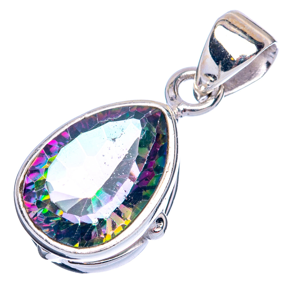 925 sterling silver oval mystic topaz pendant with open bail and faceted iridescent stone
