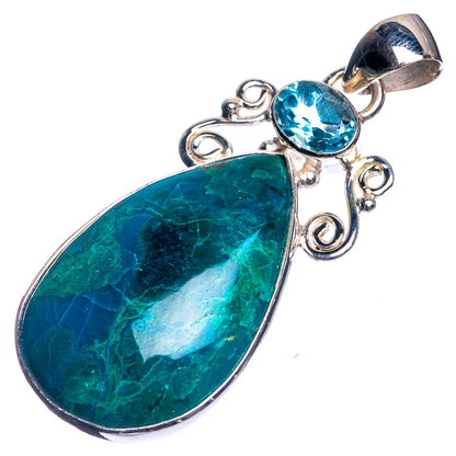 Chrysocolla, Blue Topaz 925 Sterling Silver Pendant 2"