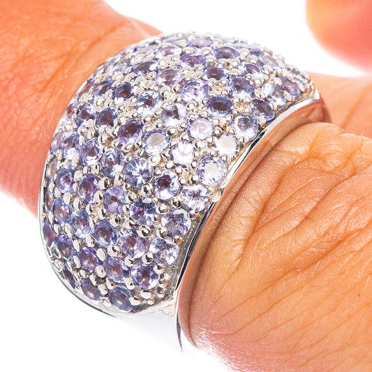 Sterling silver tanzanite-style dome ring with purple faceted stones, size 6