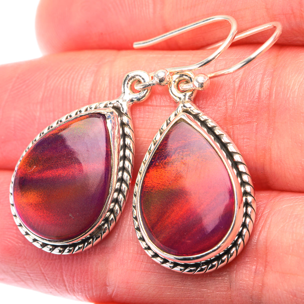 Teardrop opal-style earrings in red and purple with sterling silver hooks