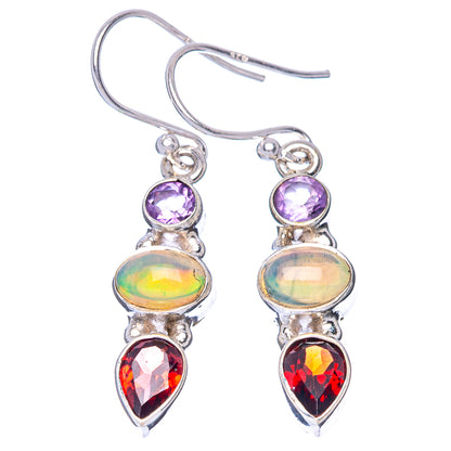 Rare Ethiopian Opal, Garnet, Amethyst Earrings 1 3/8" (925 Sterling Silver) E1403