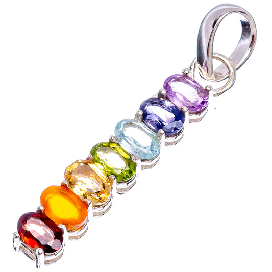 Sterling silver chakra pendant charm with multicolor round gemstones on a loop