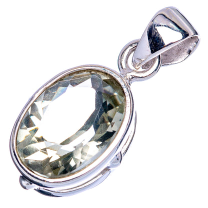 Oval green amethyst pendant in 925 sterling silver, faceted bezel with top bail