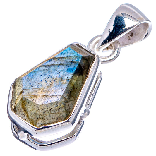 Sterling silver labradorite pendant with faceted rectangular stone and side bezels