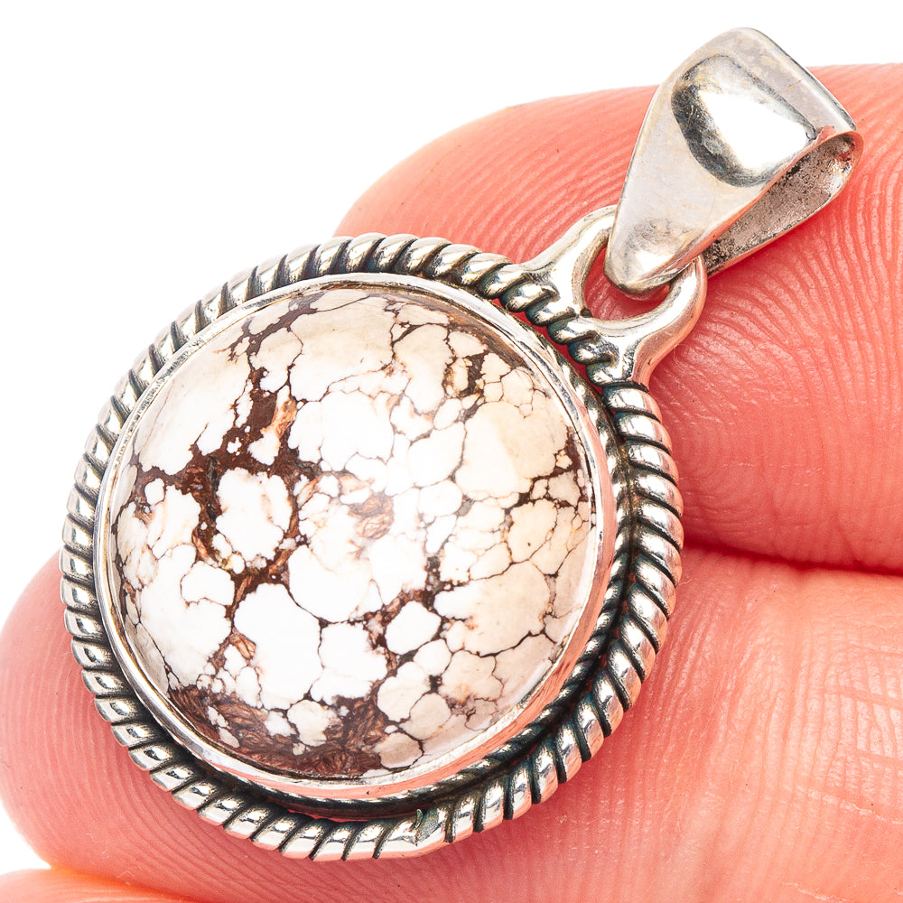 Round Wild Horse Jasper cabochon pendant in 925 sterling silver rope bezel