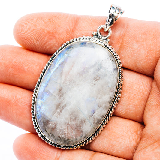 Rainbow Moonstone Pendant 2 3/8" (.925 Sterling Silver)