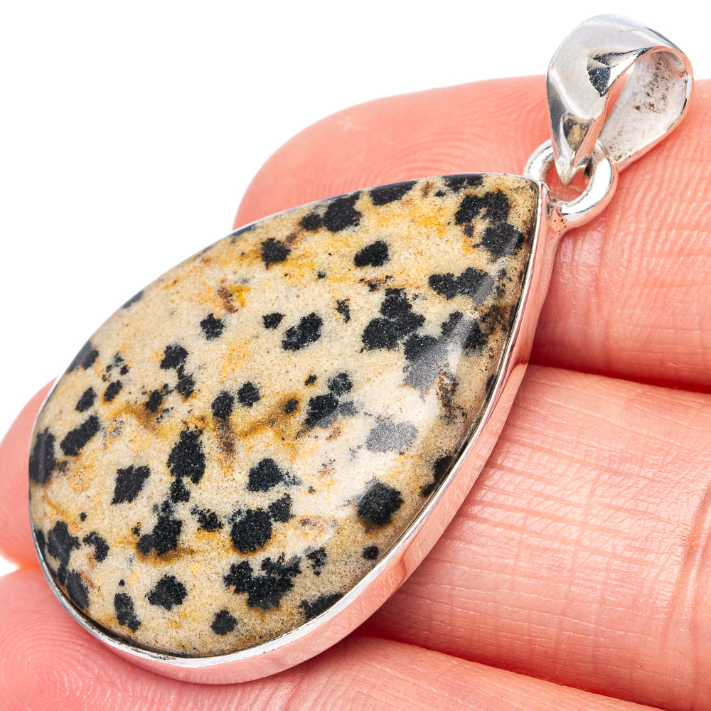 Teardrop dalmatian jasper pendant in 925 sterling silver with patterned stone