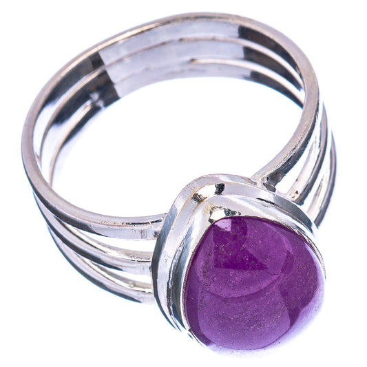 Sterling silver ring with round purple cabochon gemstone bezel, size 8.5