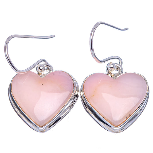Pink heart opal earrings in .925 sterling silver with silver teardrop hooks