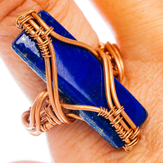 Lapis Lazuli Wire Wrap Ring Size 8 (Copper)